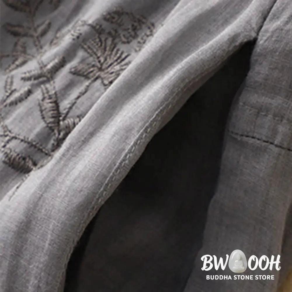 Buddha Stones Embroidered Pattern Women’s Cotton Linen Harem Pants With Pockets - Women’s Harem Pants