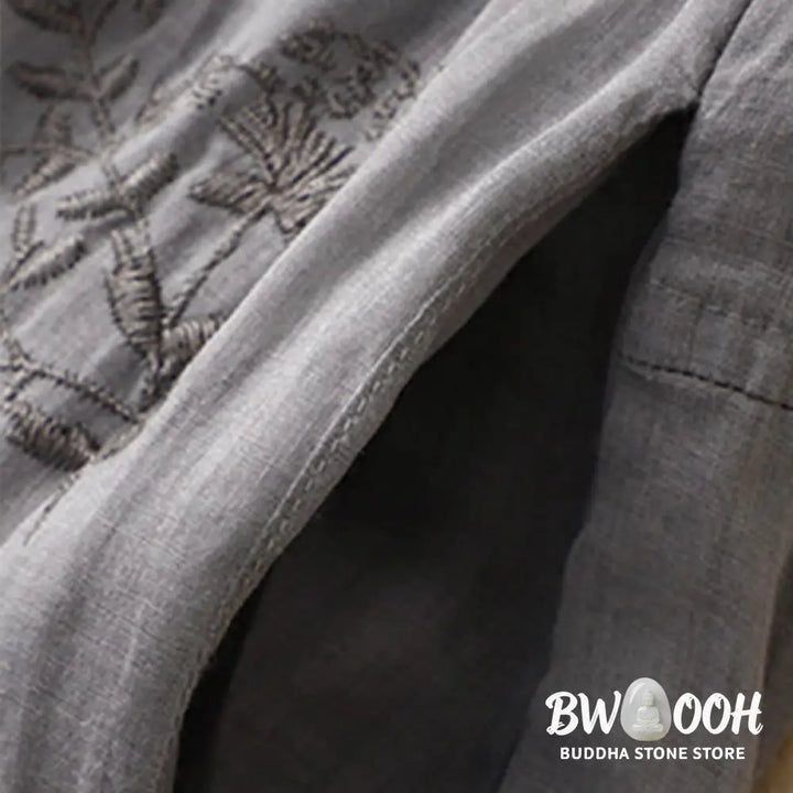 Buddha Stones Embroidered Pattern Women’s Cotton Linen Harem Pants With Pockets - Women’s Harem Pants