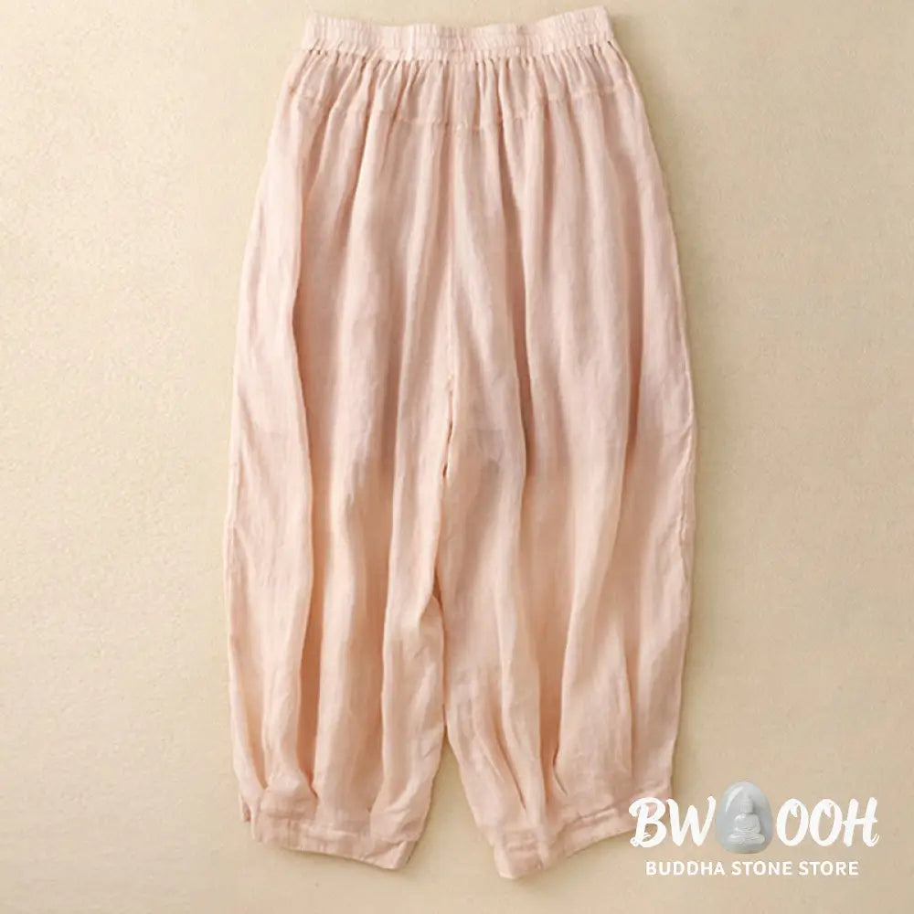 Buddha Stones Embroidered Pattern Women’s Cotton Linen Harem Pants With Pockets - Women’s Harem Pants