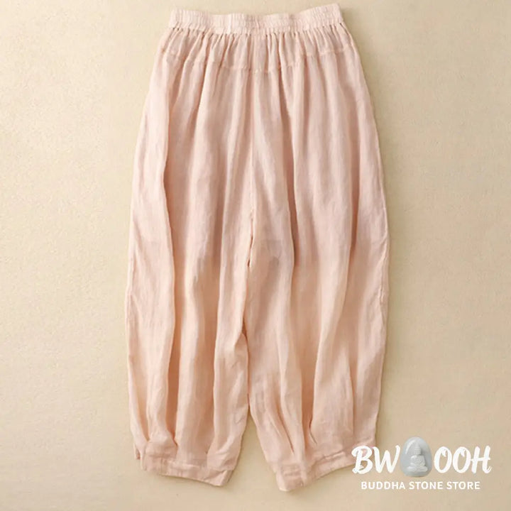 Buddha Stones Embroidered Pattern Women’s Cotton Linen Harem Pants With Pockets - Women’s Harem Pants