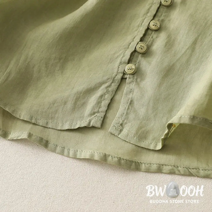 Buddha Stones Embroidery Button-down Women’s Cotton Linen Shirt - Women’s Shirts