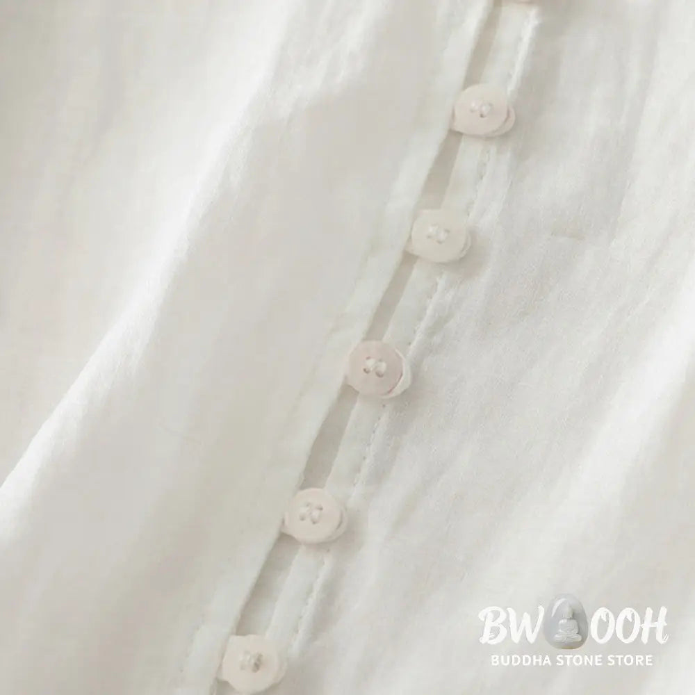Buddha Stones Embroidery Button-down Women’s Cotton Linen Shirt - Women’s Shirts