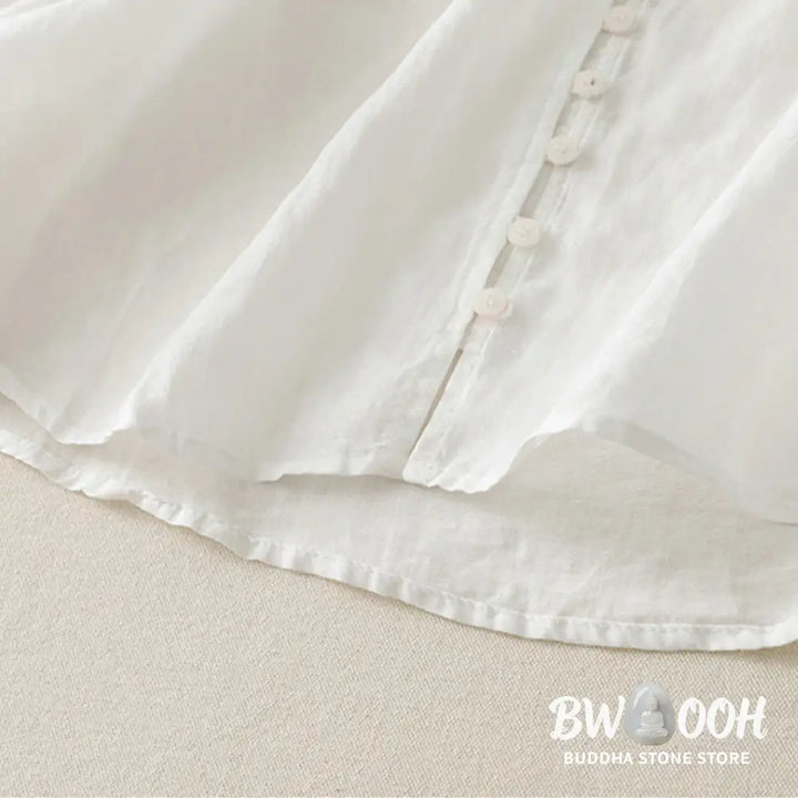 Buddha Stones Embroidery Button-down Women’s Cotton Linen Shirt - Women’s Shirts