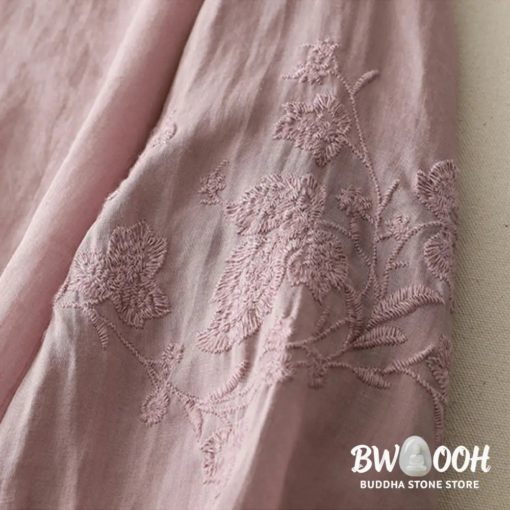 Buddha Stones Embroidery Button-down Women’s Cotton Linen Shirt - Women’s Shirts