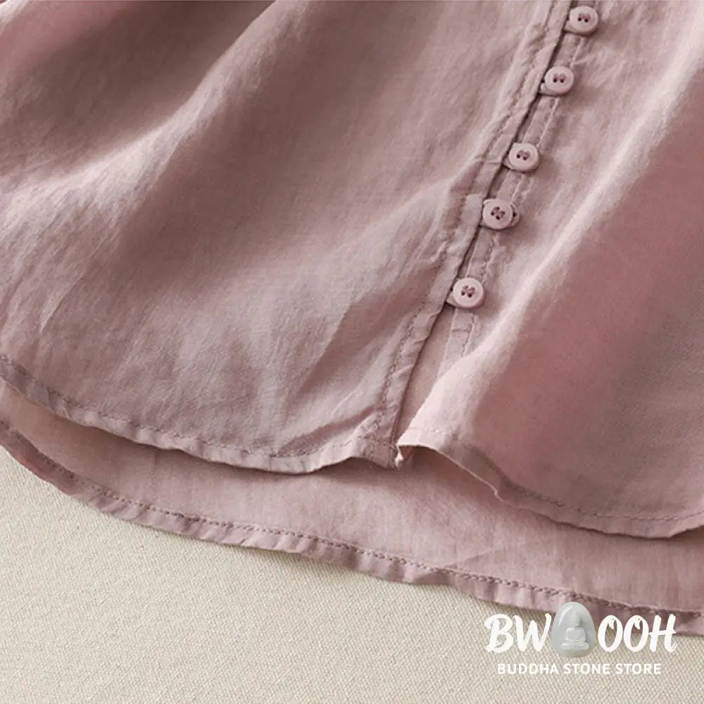 Buddha Stones Embroidery Button-down Women’s Cotton Linen Shirt - Women’s Shirts