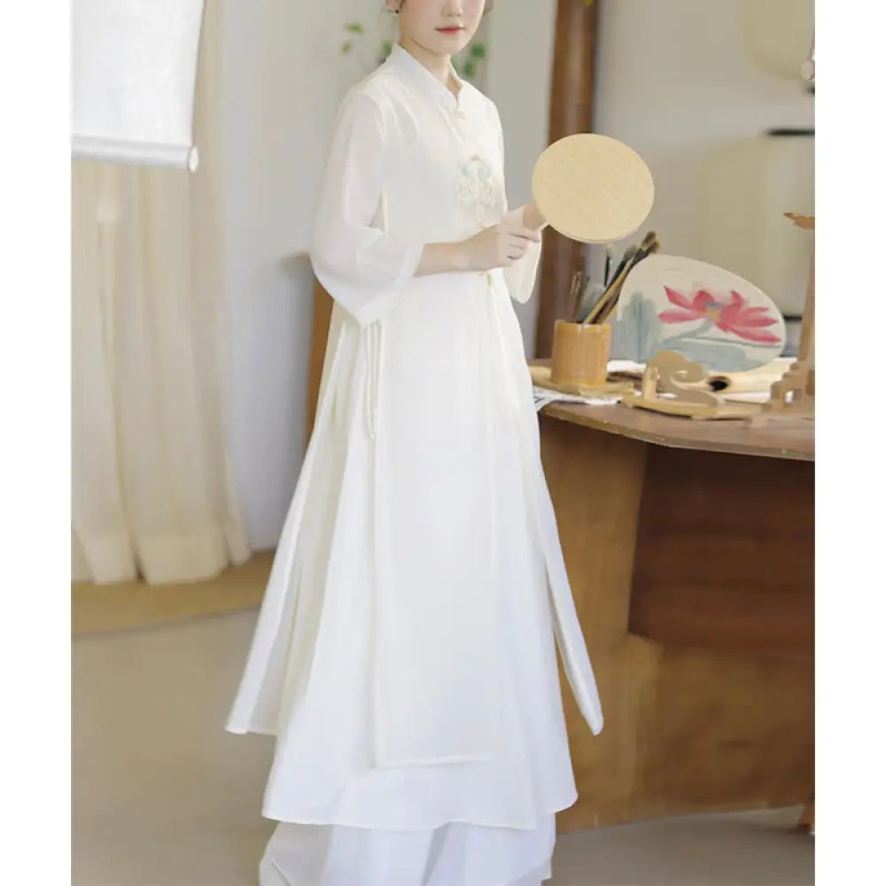 BWOOOH printed wide-leg yoga pants - Embroidery Chiffon Cheongsam Midi Dress 