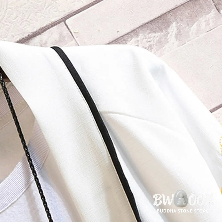 Buddha Stones Embroidery Dragon Phoenix Auspicious Cloud Waves Leaves Cranes Open Front Jacket Men’s Kimono - Men’s