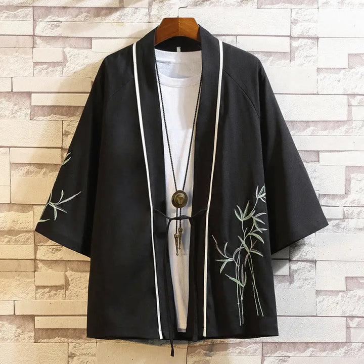Buddha Stones Embroidery Dragon Phoenix Auspicious Cloud Waves Leaves Cranes Open Front Jacket Men’s Kimono
