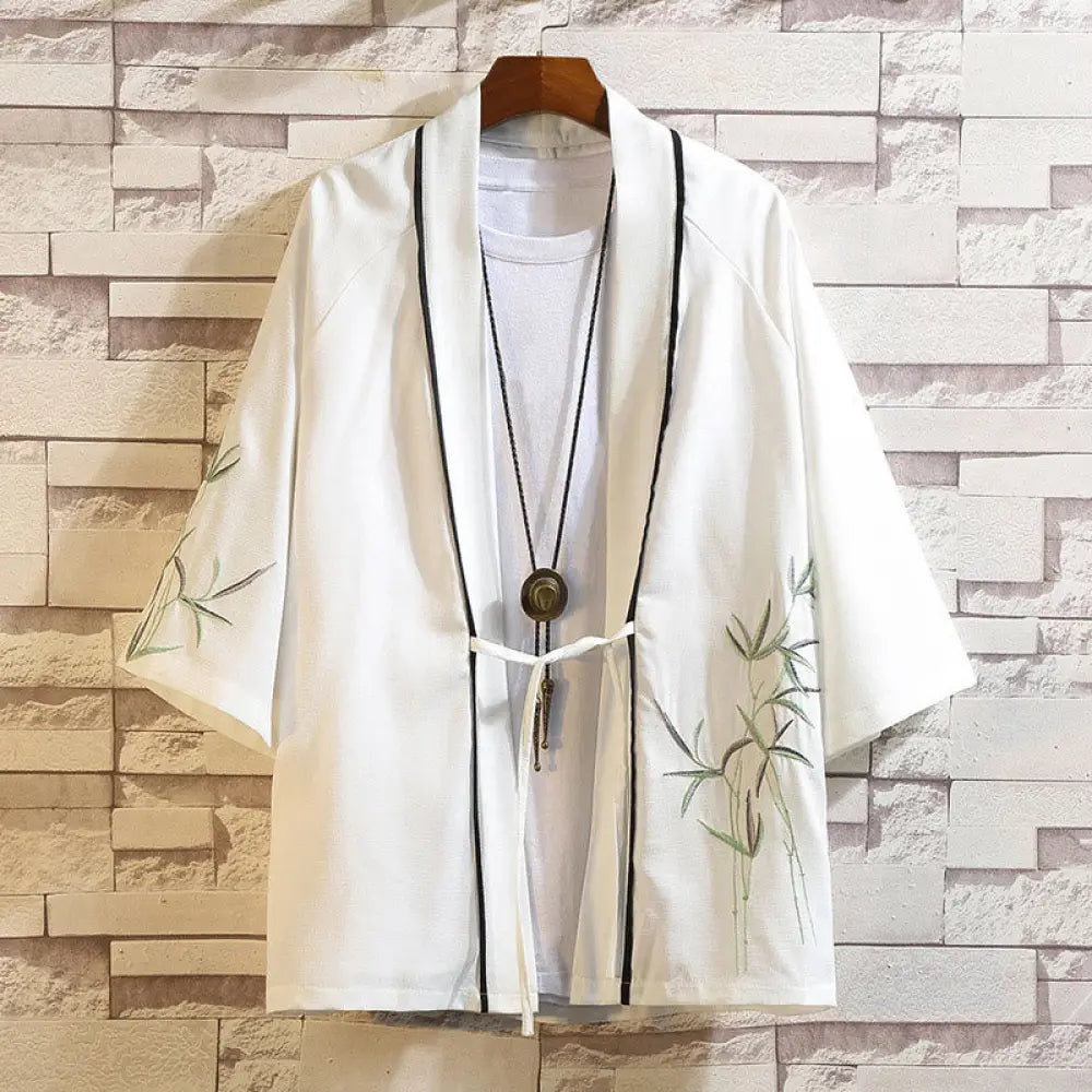 Buddha Stones Embroidery Dragon Phoenix Auspicious Cloud Waves Leaves Cranes Open Front Jacket Men’s Kimono