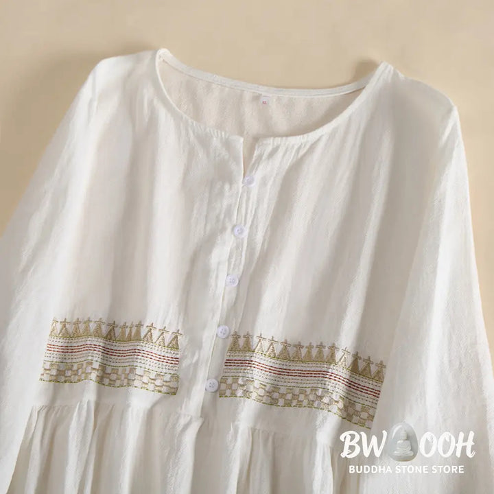 Buddha Stones Embroidery Geometry Half Sleeve Women&