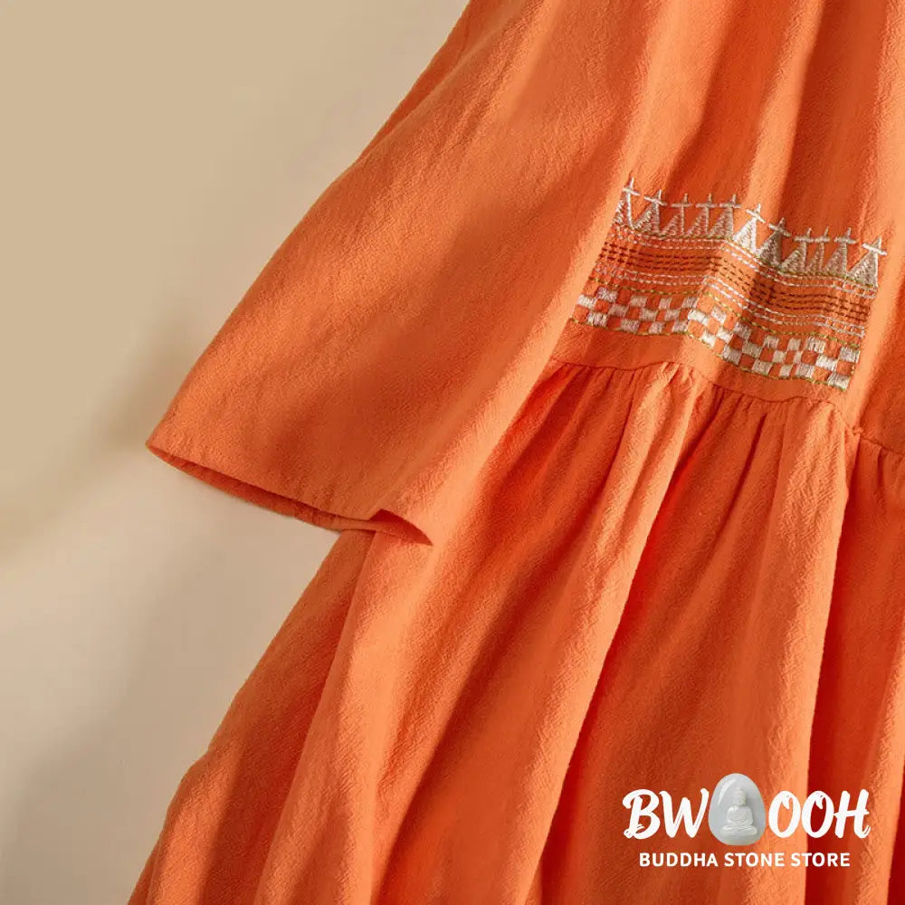 Buddha Stones Embroidery Geometry Half Sleeve Women&