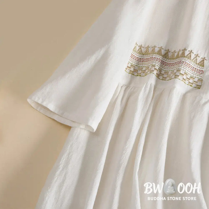 Buddha Stones Embroidery Geometry Half Sleeve Women&
