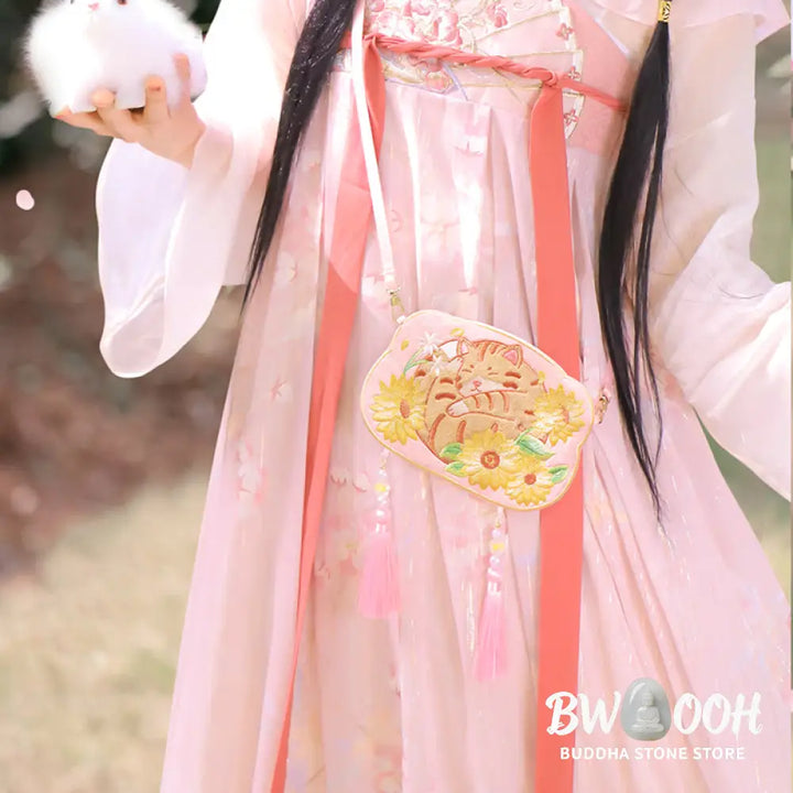 Buddha Stones Embroidery Lucky Panda Cat Shiba Inu Deer Rabbit Fox Flower Cute Animal Hanfu Bag Crossbody Bag Shoulder