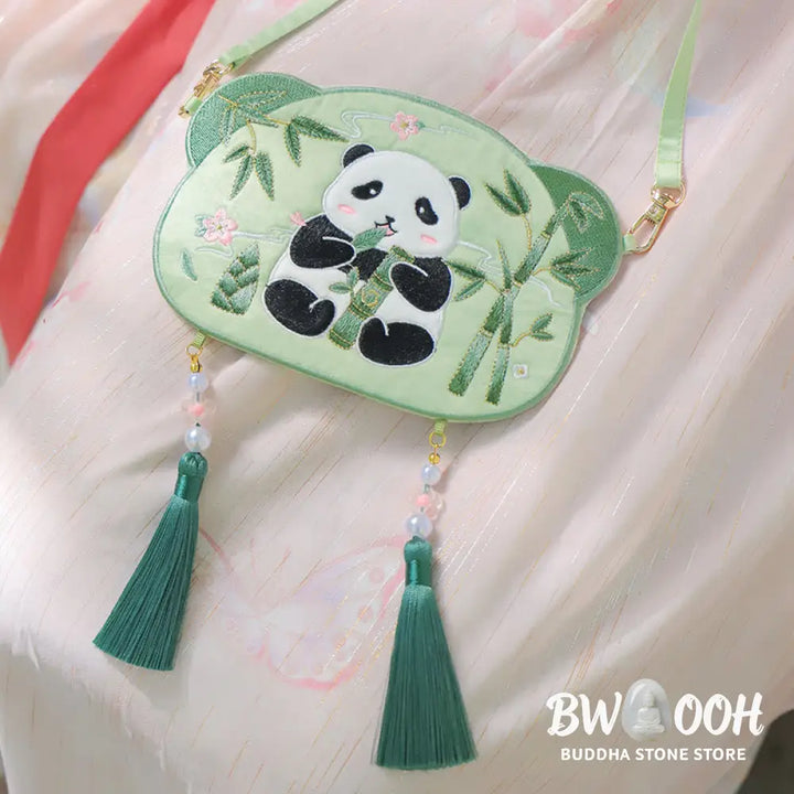Buddha Stones Embroidery Lucky Panda Cat Shiba Inu Deer Rabbit Fox Flower Cute Animal Hanfu Bag Crossbody Bag Shoulder