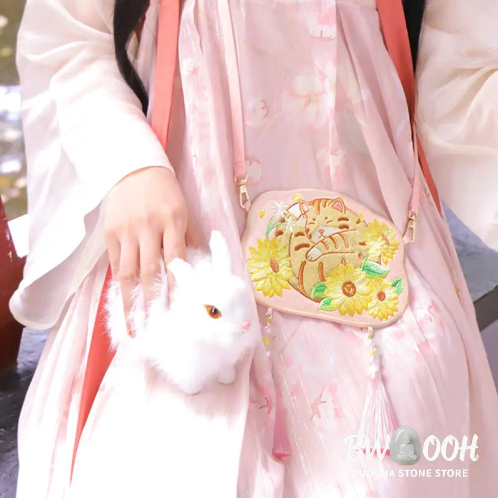 Buddha Stones Embroidery Lucky Panda Cat Shiba Inu Deer Rabbit Fox Flower Cute Animal Hanfu Bag Crossbody Bag Shoulder