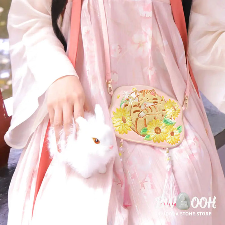 Buddha Stones Embroidery Lucky Panda Cat Shiba Inu Deer Rabbit Fox Flower Cute Animal Hanfu Bag Crossbody Bag Shoulder