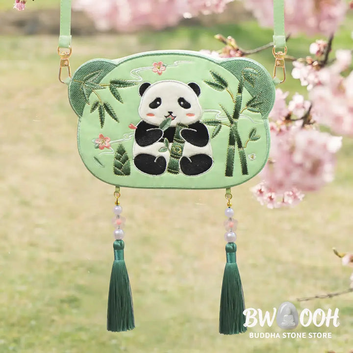Buddha Stones Embroidery Lucky Panda Cat Shiba Inu Deer Rabbit Fox Flower Cute Animal Hanfu Bag Crossbody Bag Shoulder
