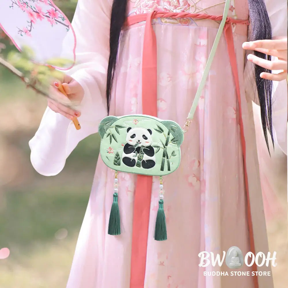 Buddha Stones Embroidery Lucky Panda Cat Shiba Inu Deer Rabbit Fox Flower Cute Animal Hanfu Bag Crossbody Bag Shoulder