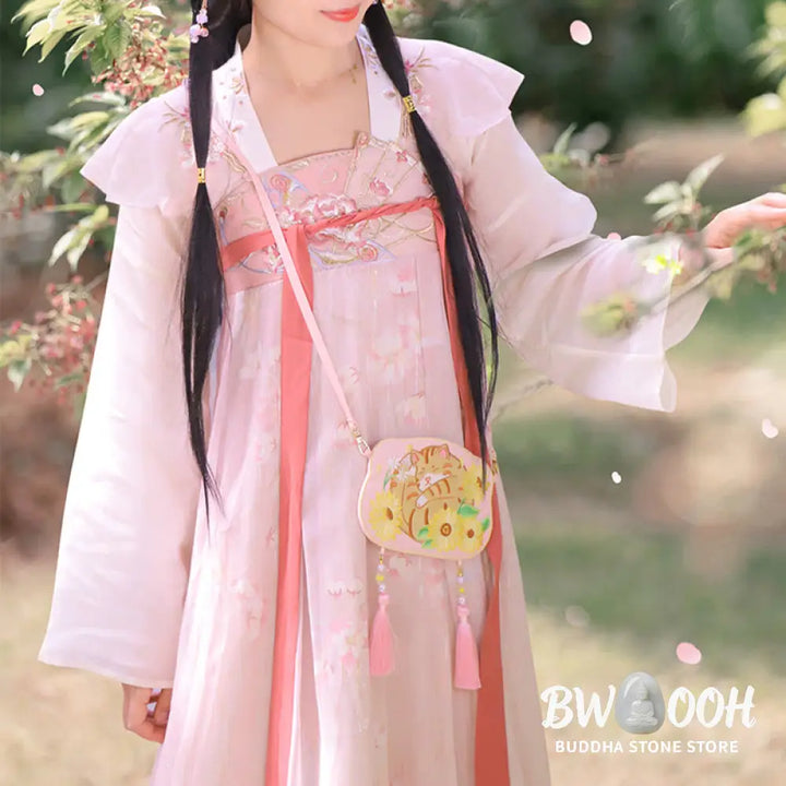 Buddha Stones Embroidery Lucky Panda Cat Shiba Inu Deer Rabbit Fox Flower Cute Animal Hanfu Bag Crossbody Bag Shoulder