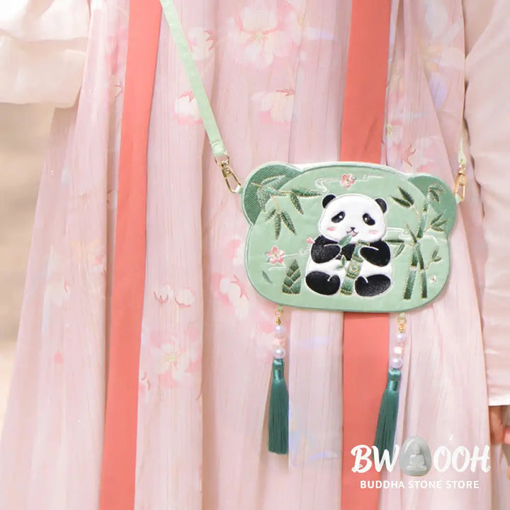 Buddha Stones Embroidery Lucky Panda Cat Shiba Inu Deer Rabbit Fox Flower Cute Animal Hanfu Bag Crossbody Bag Shoulder
