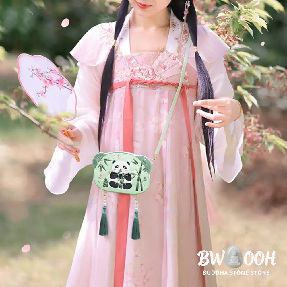 Buddha Stones Embroidery Lucky Panda Cat Shiba Inu Deer Rabbit Fox Flower Cute Animal Hanfu Bag Crossbody Bag Shoulder