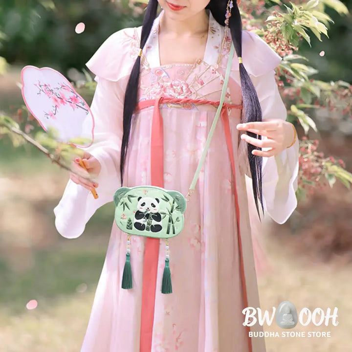 Buddha Stones Embroidery Lucky Panda Cat Shiba Inu Deer Rabbit Fox Flower Cute Animal Hanfu Bag Crossbody Bag Shoulder