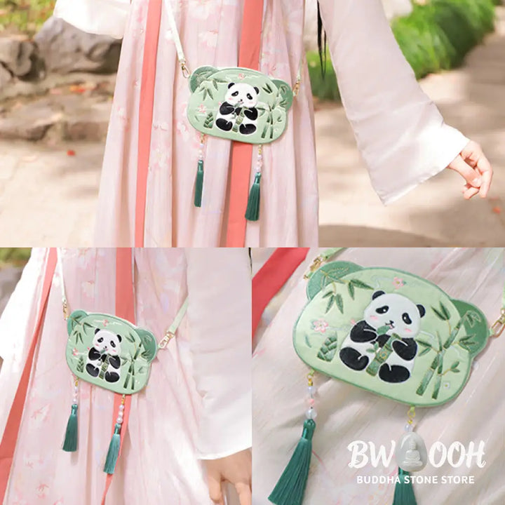 Buddha Stones Embroidery Lucky Panda Cat Shiba Inu Deer Rabbit Fox Flower Cute Animal Hanfu Bag Crossbody Bag Shoulder