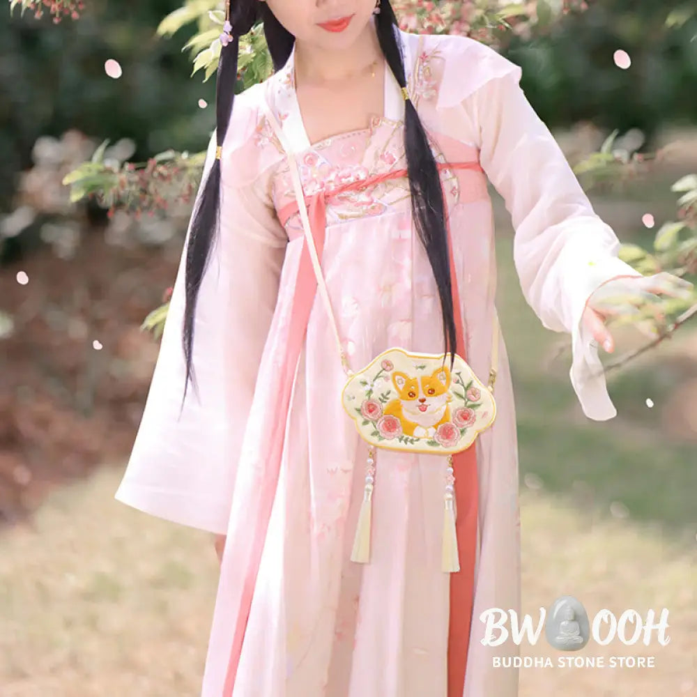 Buddha Stones Embroidery Lucky Panda Cat Shiba Inu Deer Rabbit Fox Flower Cute Animal Hanfu Bag Crossbody Bag Shoulder