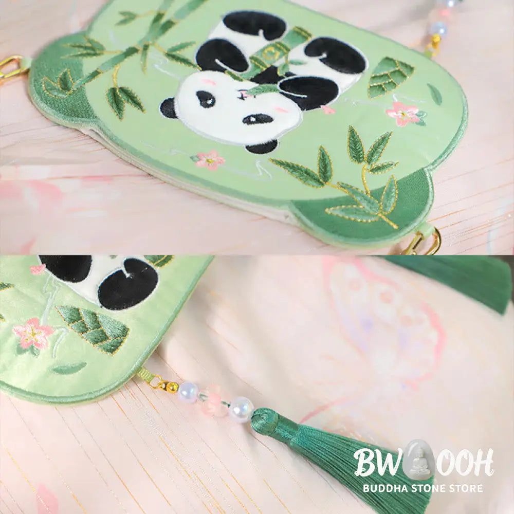 Buddha Stones Embroidery Lucky Panda Cat Shiba Inu Deer Rabbit Fox Flower Cute Animal Hanfu Bag Crossbody Bag Shoulder