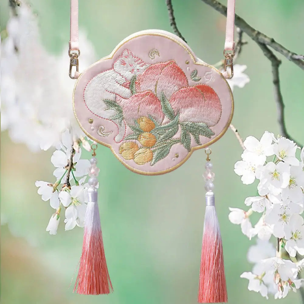 Buddha Stones Embroidery Lucky Panda Cat Shiba Inu Deer Rabbit Fox Flower Cute Animal Hanfu Bag Crossbody Bag Shoulder