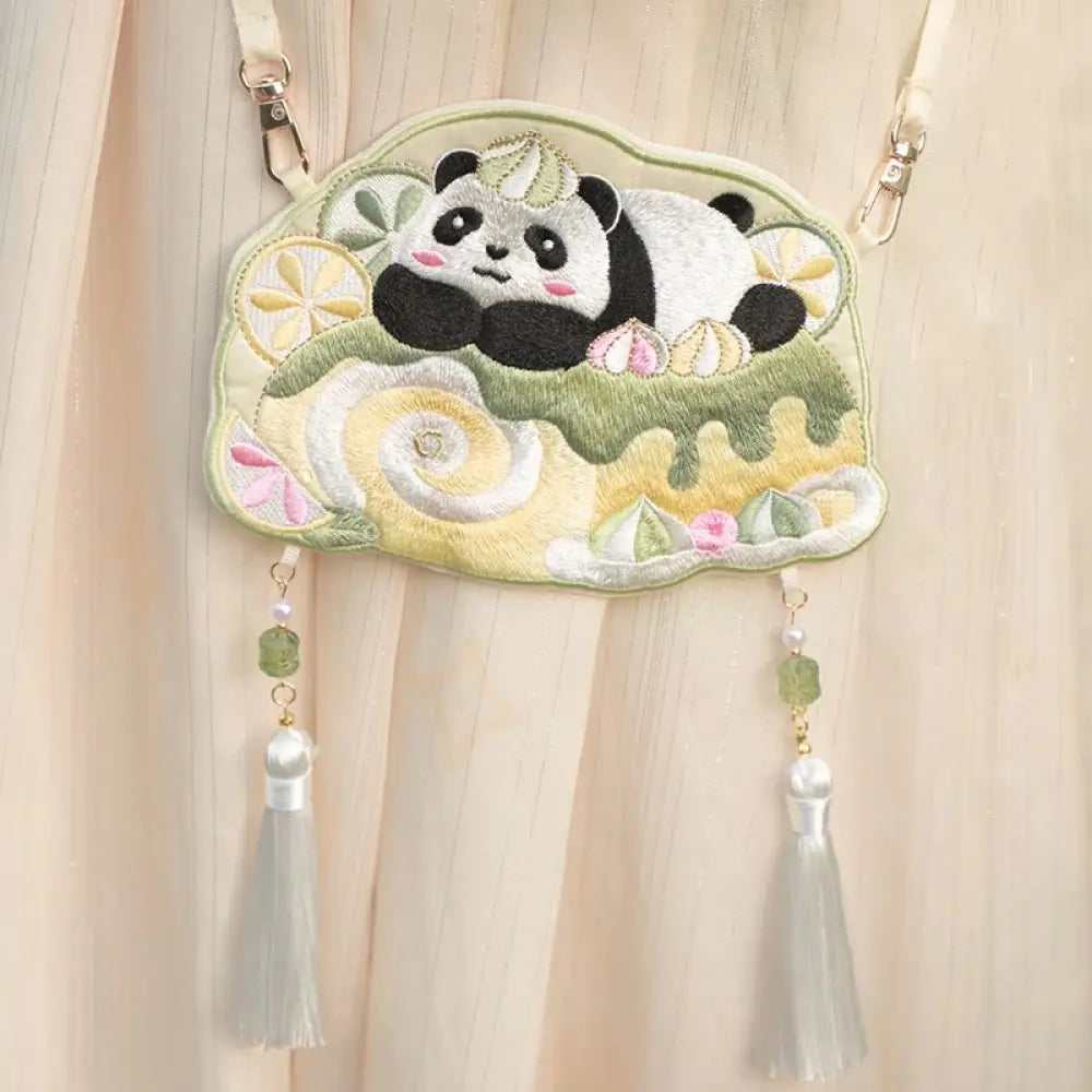 Buddha Stones Embroidery Lucky Panda Cat Shiba Inu Deer Rabbit Fox Flower Cute Animal Hanfu Bag Crossbody Bag Shoulder