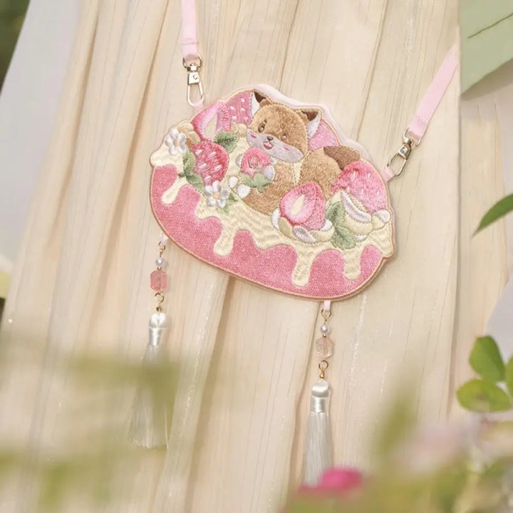 Buddha Stones Embroidery Lucky Panda Cat Shiba Inu Deer Rabbit Fox Flower Cute Animal Hanfu Bag Crossbody Bag Shoulder