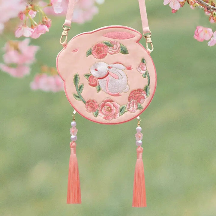 Buddha Stones Embroidery Lucky Panda Cat Shiba Inu Deer Rabbit Fox Flower Cute Animal Hanfu Bag Crossbody Bag Shoulder