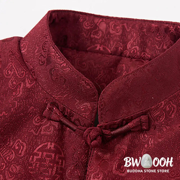 Buddha Stones Embroidery Pattern Stand Collar Long Sleeve Men’s Tang Suit Jacket With Pockets - Men’s Jacket