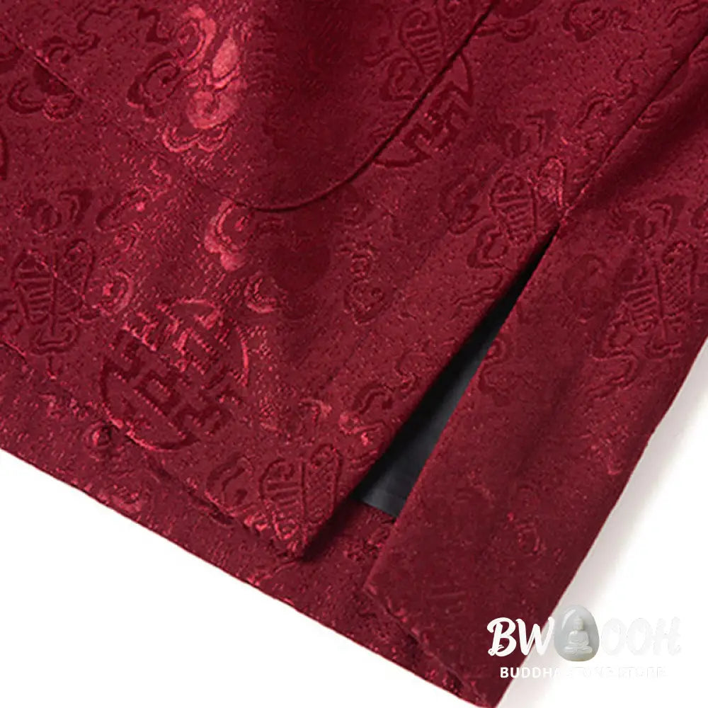 Buddha Stones Embroidery Pattern Stand Collar Long Sleeve Men’s Tang Suit Jacket With Pockets - Men’s Jacket