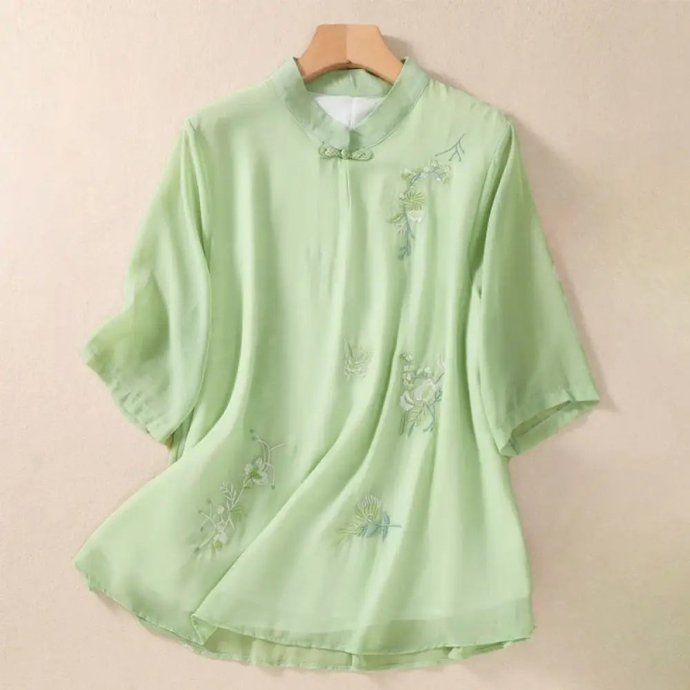 BWOOOH Embroidery Plants Flower Half Sleeve Plain Frog-Bu