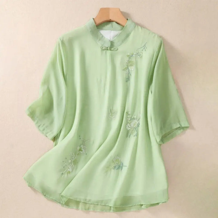 BWOOOH Embroidery Plants Flower Half Sleeve Plain Frog-Bu