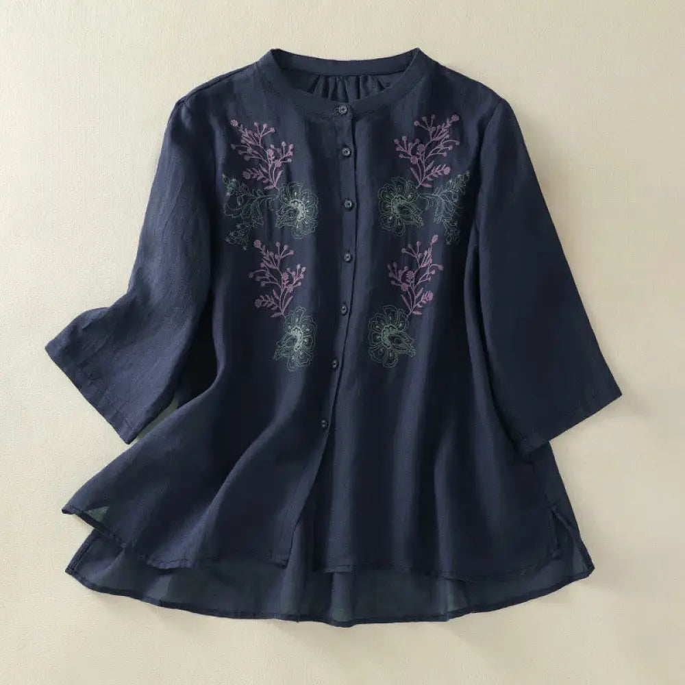 BWOOOH Embroidery Pleated Design Stand Collar Three Quart