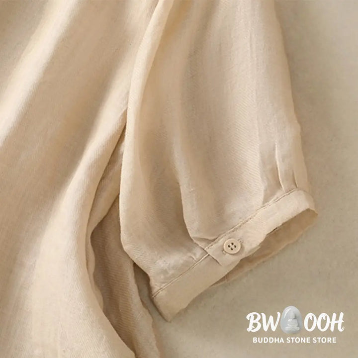 Buddha Stones Embroidery Single Breasted Women’s Cotton Linen Three Quarter Sleeve Shirt - Women’s Shirts