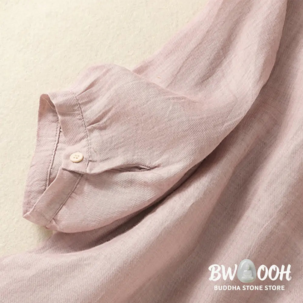 Buddha Stones Embroidery Single Breasted Women’s Cotton Linen Three Quarter Sleeve Shirt - Women’s Shirts