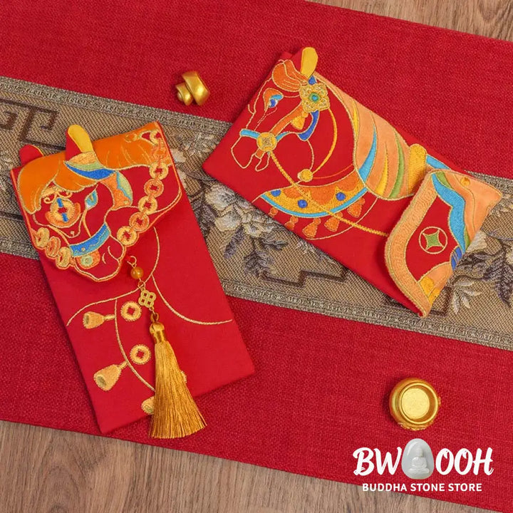 Buddha Stones Embroidery Year Of The Horse 2026 New Year Tassel Chinese Red Envelope - Red Envelope