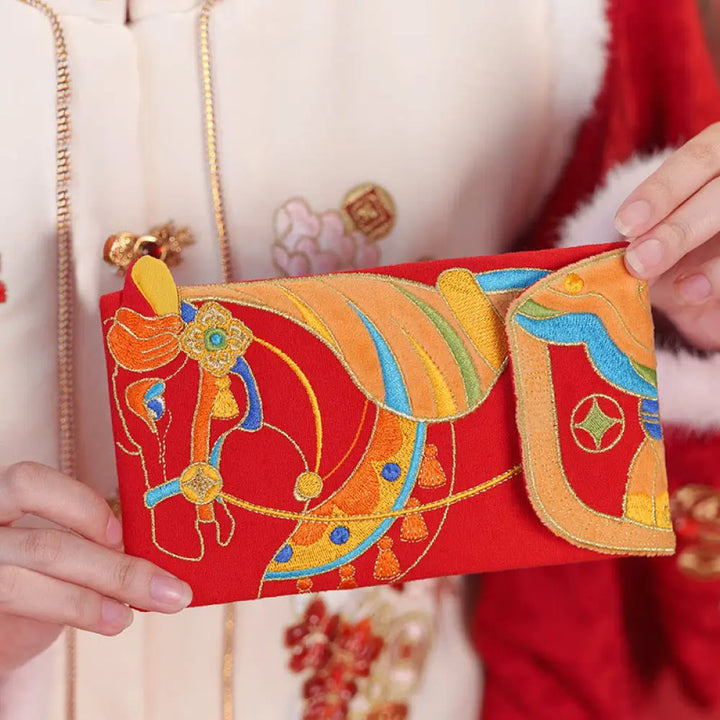 Buddha Stones Embroidery Year Of The Horse 2026 New Year Tassel Chinese Red Envelope - Horse(18.3*10.5cm) - Red Envelope