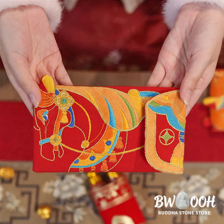 Buddha Stones Embroidery Year Of The Horse 2026 New Year Tassel Chinese Red Envelope - Red Envelope
