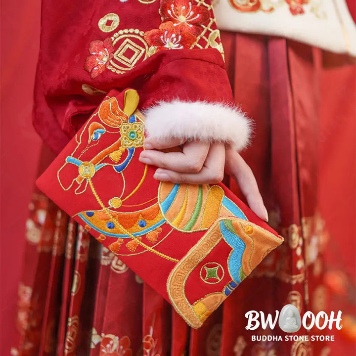 Buddha Stones Embroidery Year Of The Horse 2026 New Year Tassel Chinese Red Envelope - Red Envelope