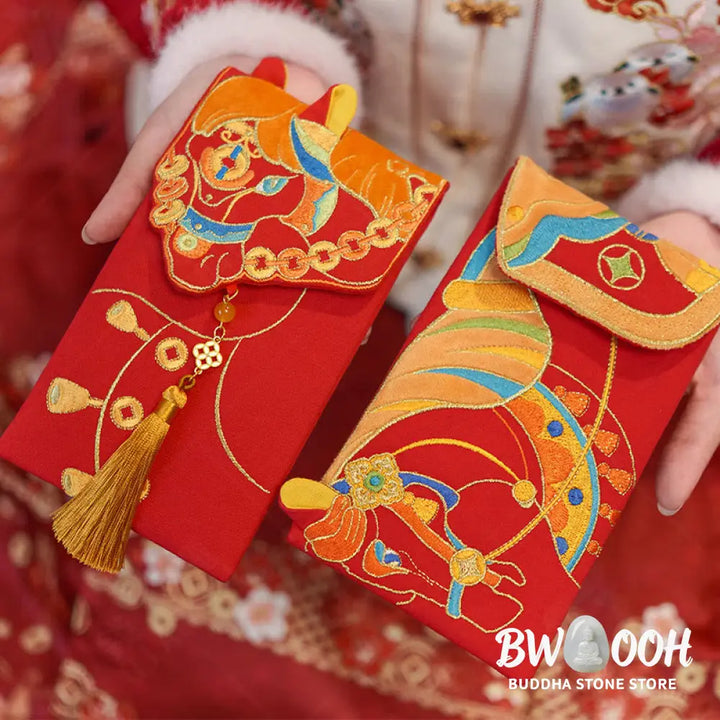 Buddha Stones Embroidery Year Of The Horse 2026 New Year Tassel Chinese Red Envelope - Red Envelope