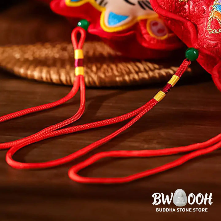 Buddha Stones Embroidery Year Of The Horse Fu Character Copper Coin Shape Red String Hanging Decoration - Hanging