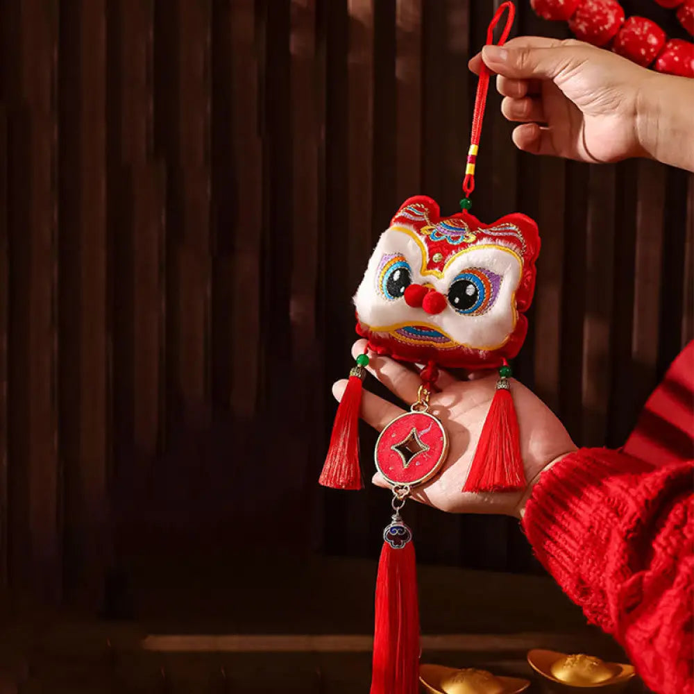 Buddha Stones Embroidery Year Of The Horse Fu Character Copper Coin Shape Red String Hanging Decoration - Awakening