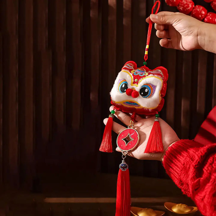 Buddha Stones Embroidery Year Of The Horse Fu Character Copper Coin Shape Red String Hanging Decoration - Awakening