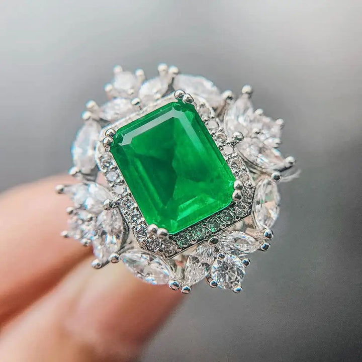 Buddha Stones Emerald Crystal Red Corundum Confidence Courage Ring Earrings Necklace Pendant - BWOOOH - Green / Ring