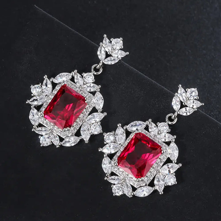 Buddha Stones Emerald Crystal Red Corundum Confidence Courage Ring Earrings Necklace Pendant - BWOOOH - Red / Earrings